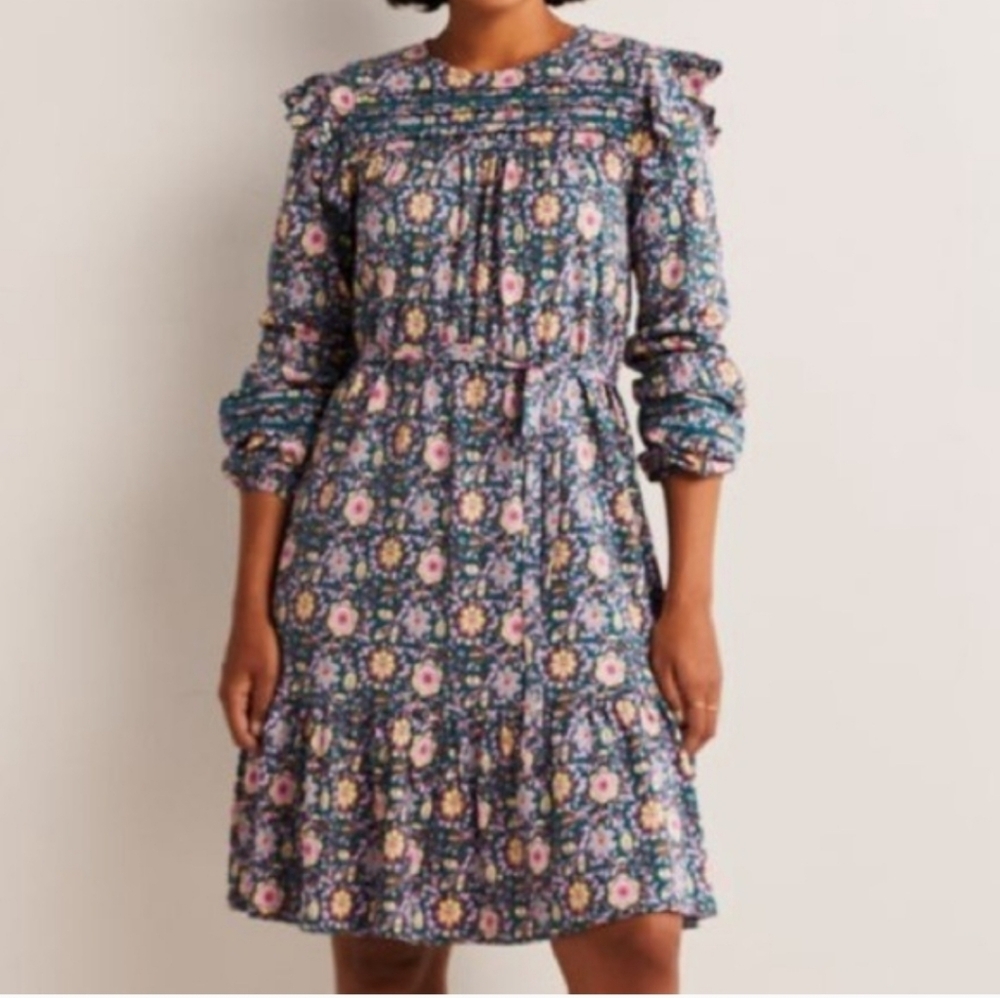 Boden Floral Ruffle Long Sleeve Dress Size 8